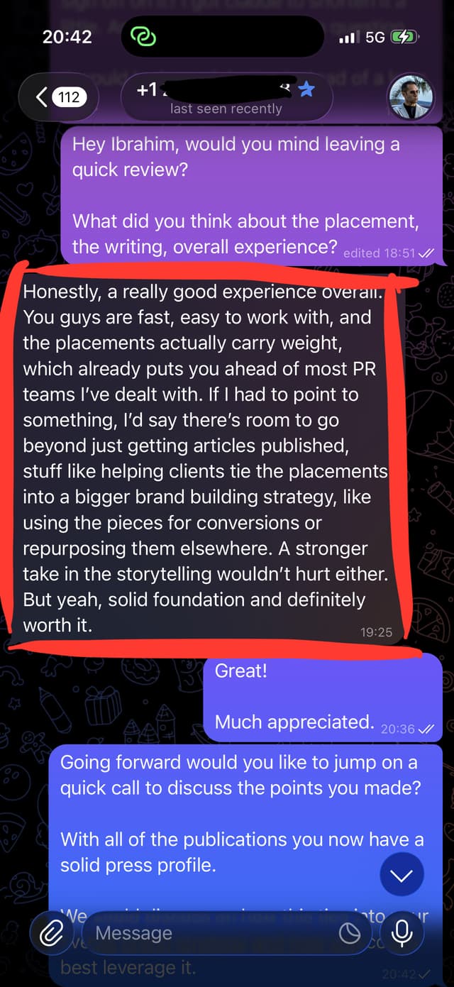 Text conversation with Jordan Kim about AP News placement