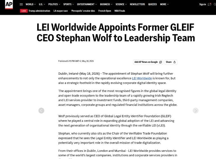 LEI Worldwide featured in AP News