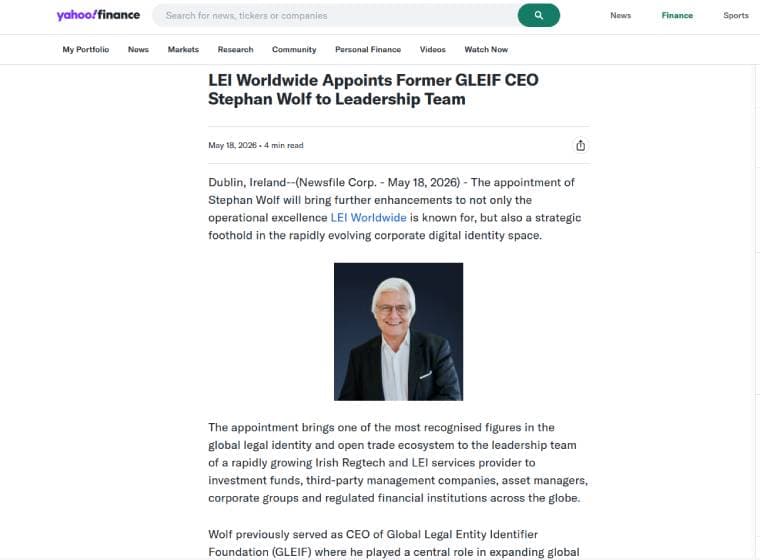 LEI Worldwide featured in Yahoo