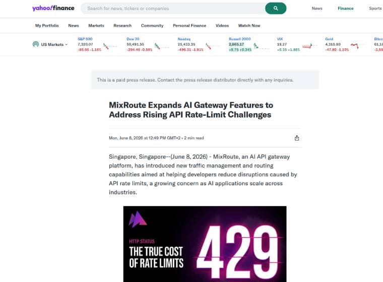MixRoute.ai featured in Yahoo