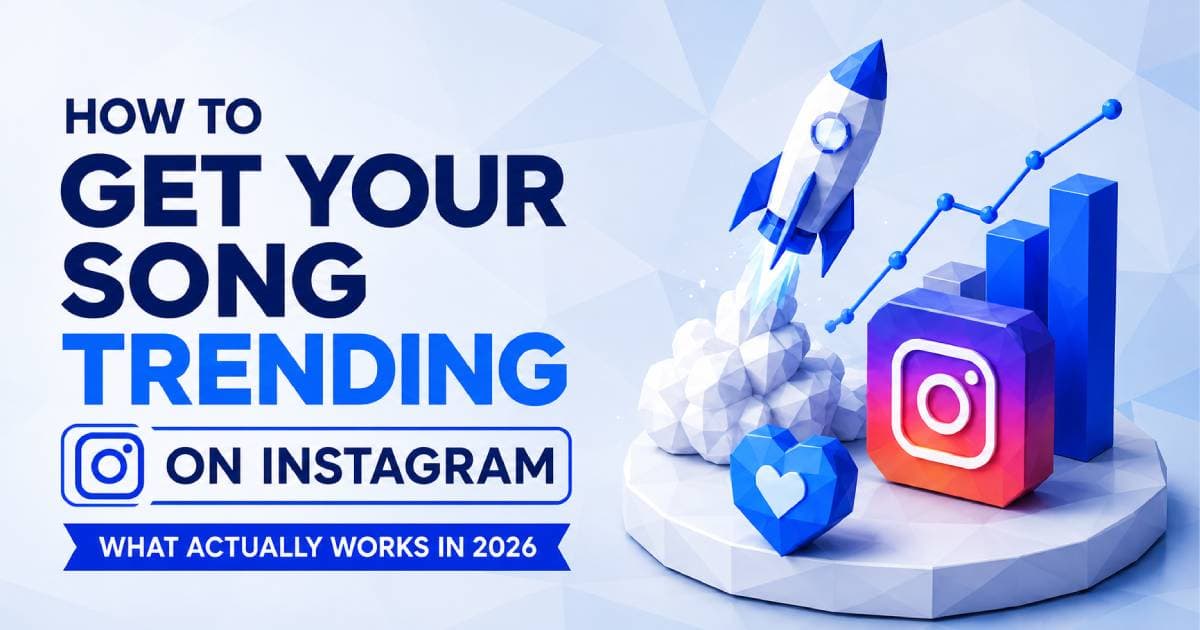 Blog thumbnail showing a rocket launch and Instagram logo with the title How to Get Your Song Trending on Instagram What Actually Works in 2026