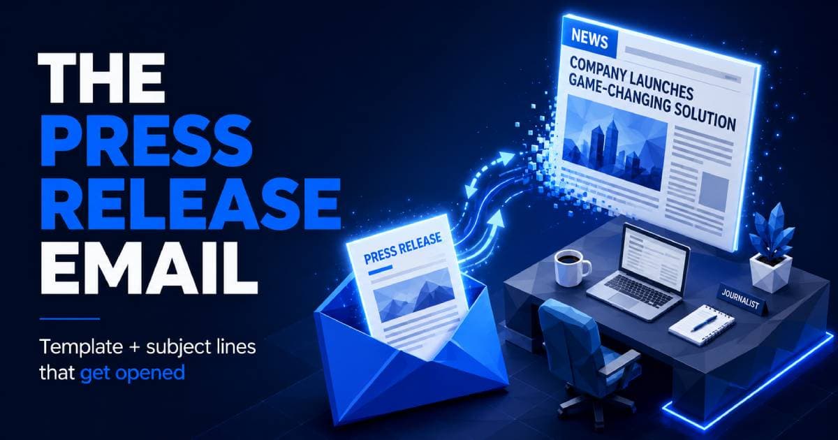 Isometric illustration of an email envelope opening into a published news story, representing a press release email that wins media coverage